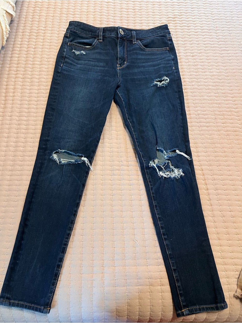 American Eagle Outfitters Dark Blue Ripped Skinny Jeans 6 short
